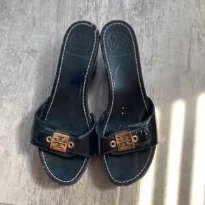 Tory Burch Black Slides with Gold Emblem